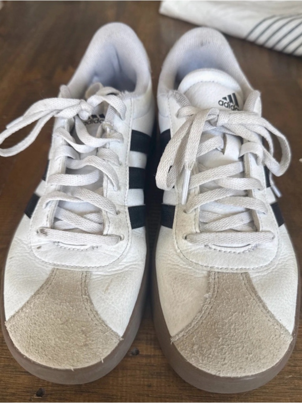 adidas Kids White Black Sneakers with Tan Accents